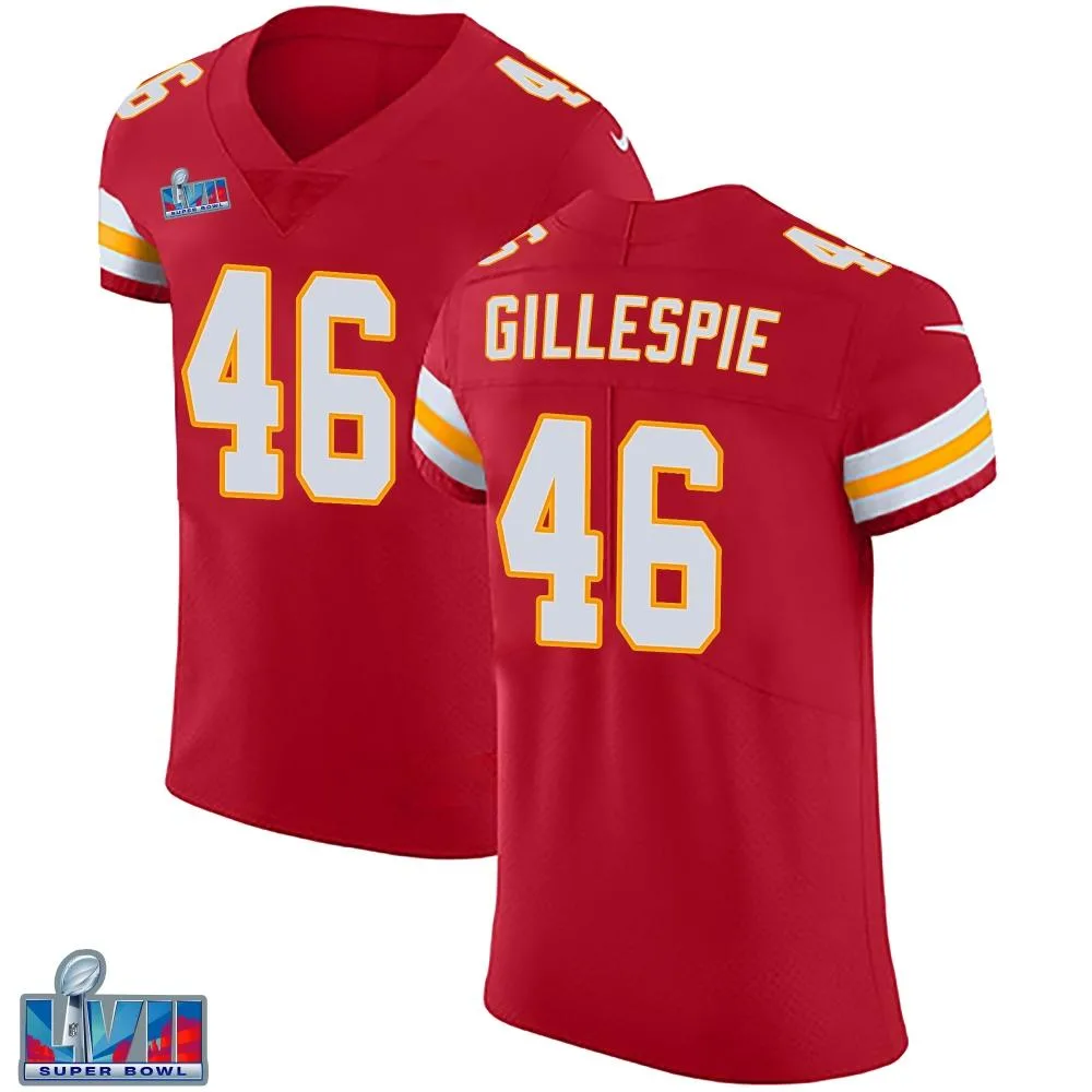 Men's Kansas City Chiefs Tyree Gillespie Nike Team Color Vapor Untouchable Super Bowl LVII Patch Elite Red Jersey Men's Kansas City Chiefs Tyree Gillespie Nike Team Color Vapor Untouchable Super Bowl LVII Patch Elite Red Jersey
