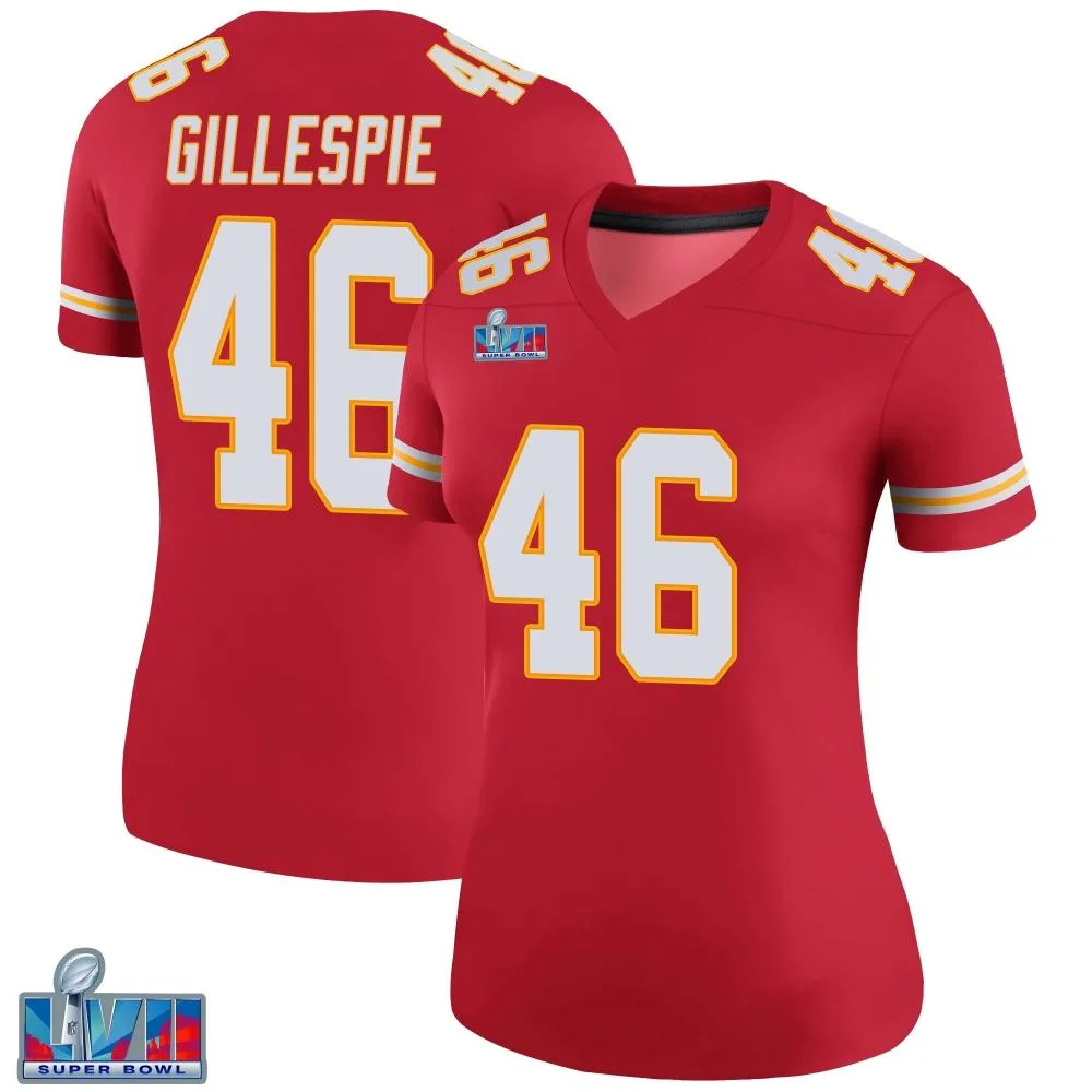 Women's Kansas City Chiefs Tyree Gillespie Nike Color Rush Super Bowl LVII Patch Legend Red Jersey Women's Kansas City Chiefs Tyree Gillespie Nike Color Rush Super Bowl LVII Patch Legend Red Jersey