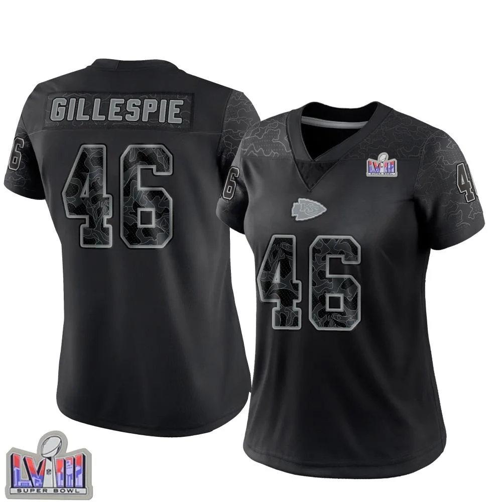 Women's Kansas City Chiefs Tyree Gillespie Nike Reflective Super Bowl LVIII Patch Limited Black Jersey Women's Kansas City Chiefs Tyree Gillespie Nike Reflective Super Bowl LVIII Patch Limited Black Jersey