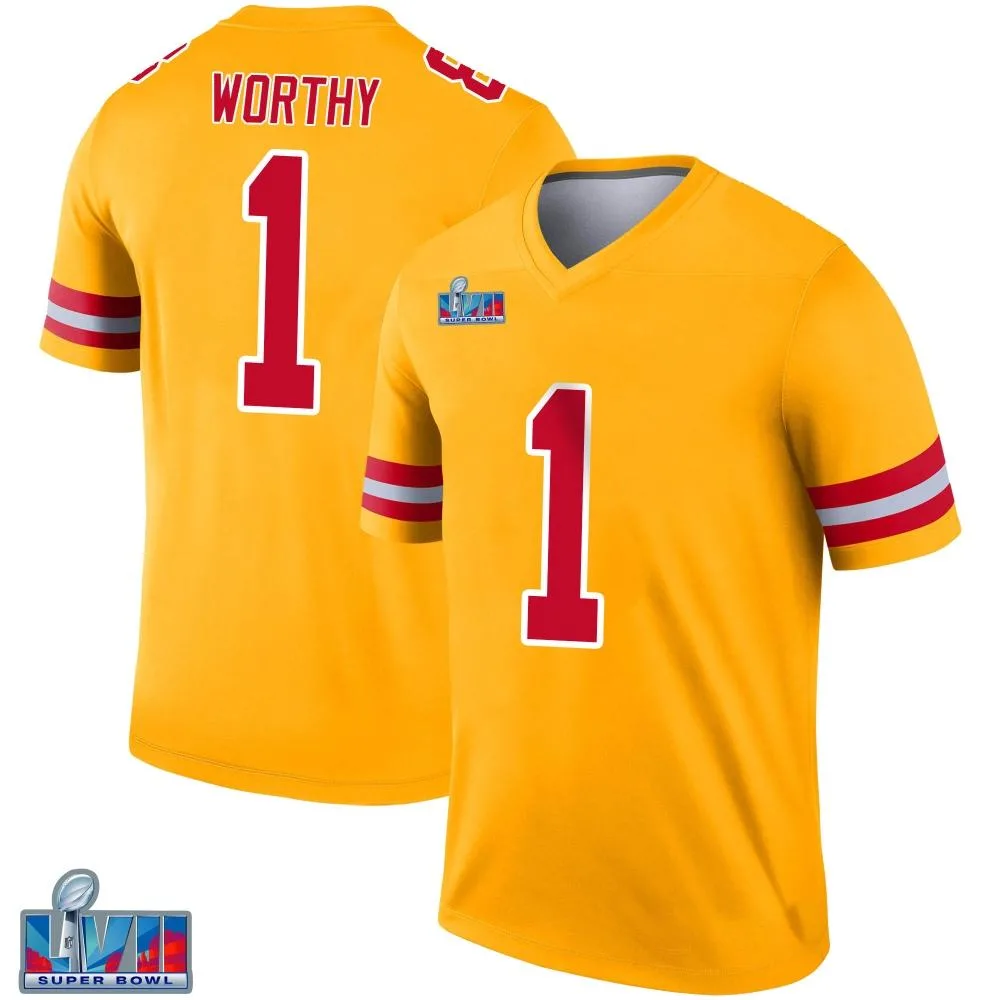 Men's Kansas City Chiefs Xavier Worthy Nike Inverted Super Bowl LVII Patch Legend Gold Jersey Men's Kansas City Chiefs Xavier Worthy Nike Inverted Super Bowl LVII Patch Legend Gold Jersey