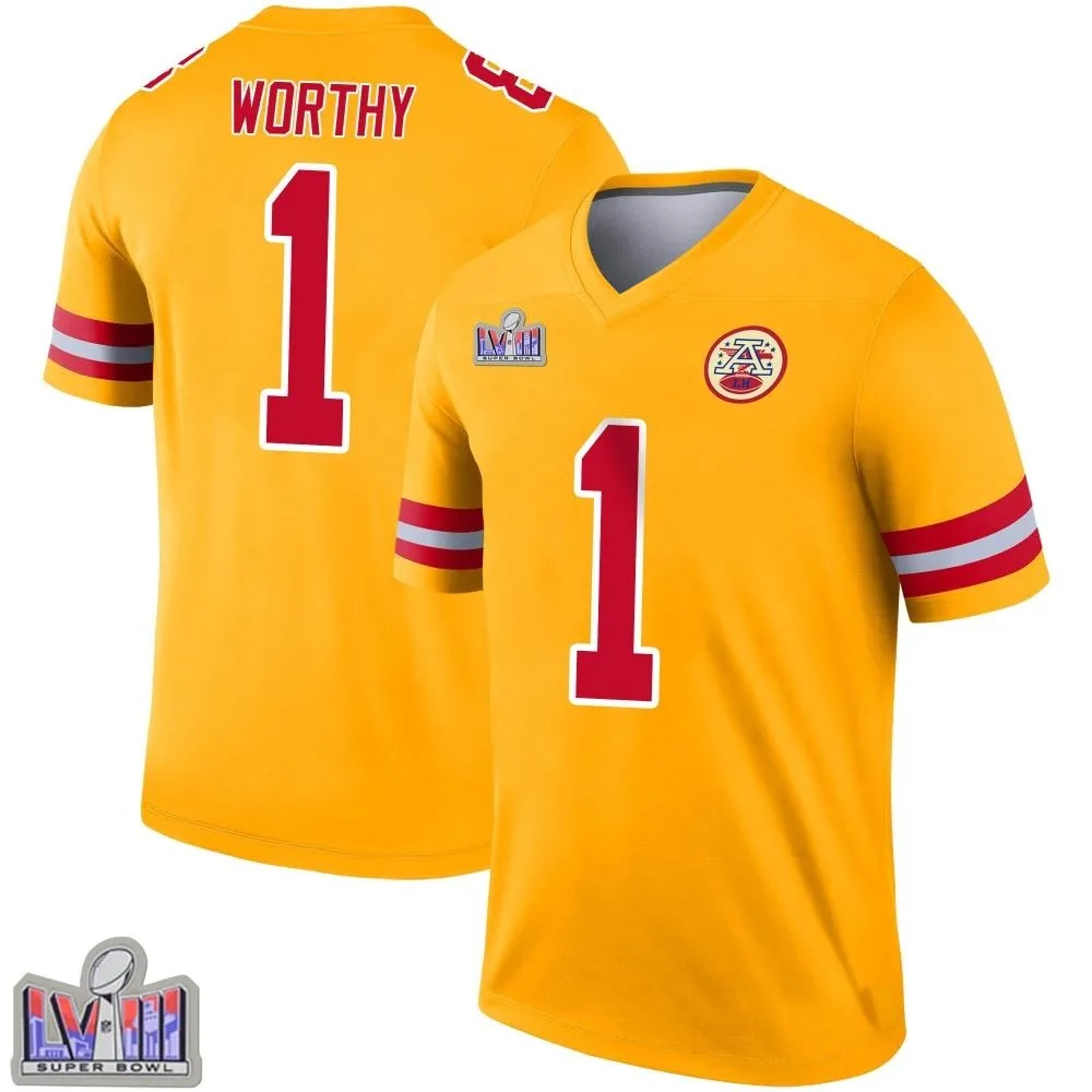 Men's Kansas City Chiefs Xavier Worthy Nike Inverted Super Bowl LVIII Patch Legend Gold Jersey Men's Kansas City Chiefs Xavier Worthy Nike Inverted Super Bowl LVIII Patch Legend Gold Jersey