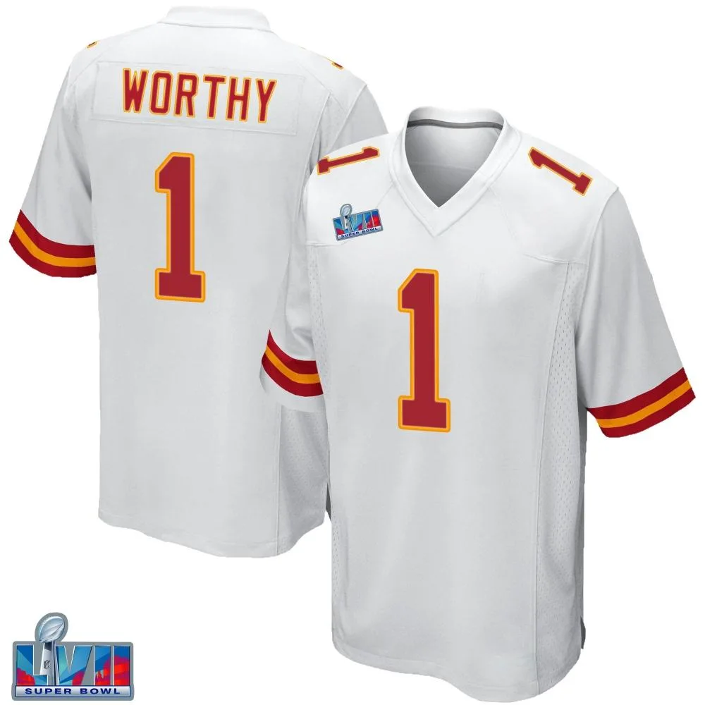Men's Kansas City Chiefs Xavier Worthy Nike Super Bowl LVII Patch Game White Jersey Men's Kansas City Chiefs Xavier Worthy Nike Super Bowl LVII Patch Game White Jersey