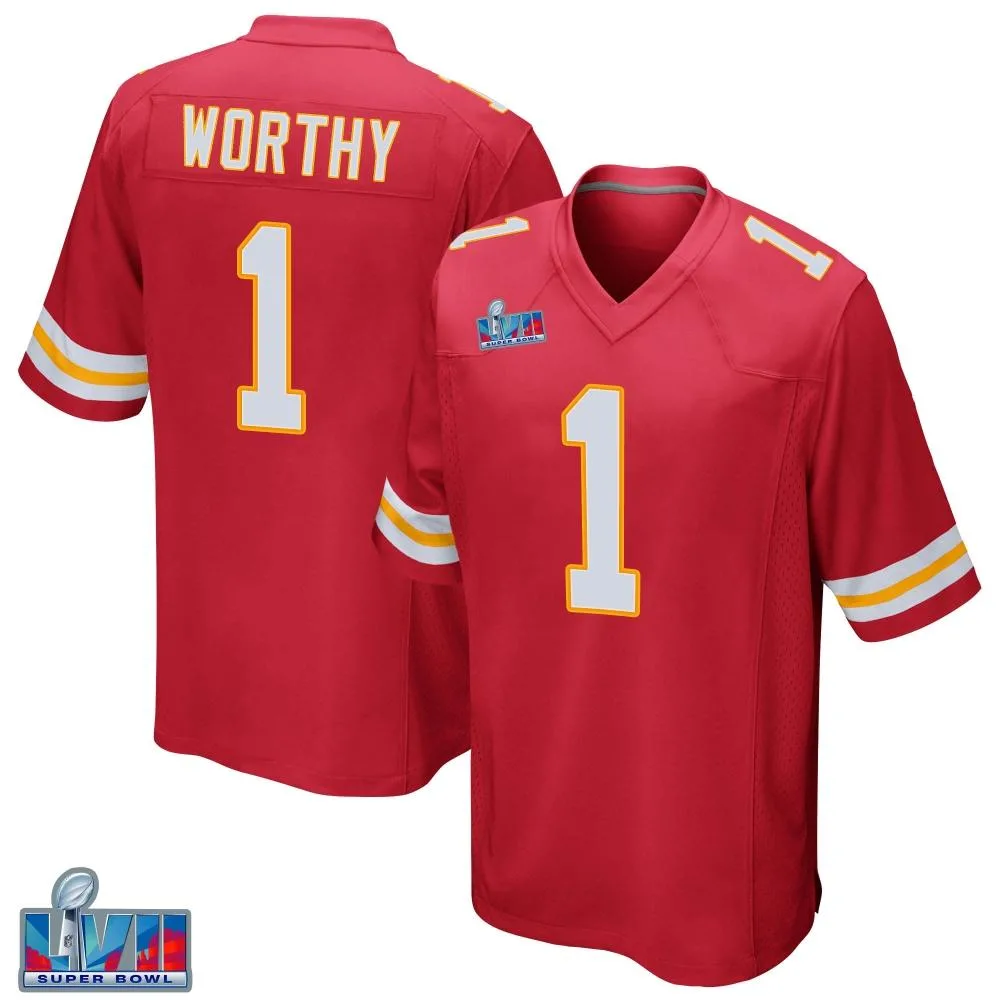 Men's Kansas City Chiefs Xavier Worthy Nike Team Color Super Bowl LVII Patch Game Red Jersey Men's Kansas City Chiefs Xavier Worthy Nike Team Color Super Bowl LVII Patch Game Red Jersey