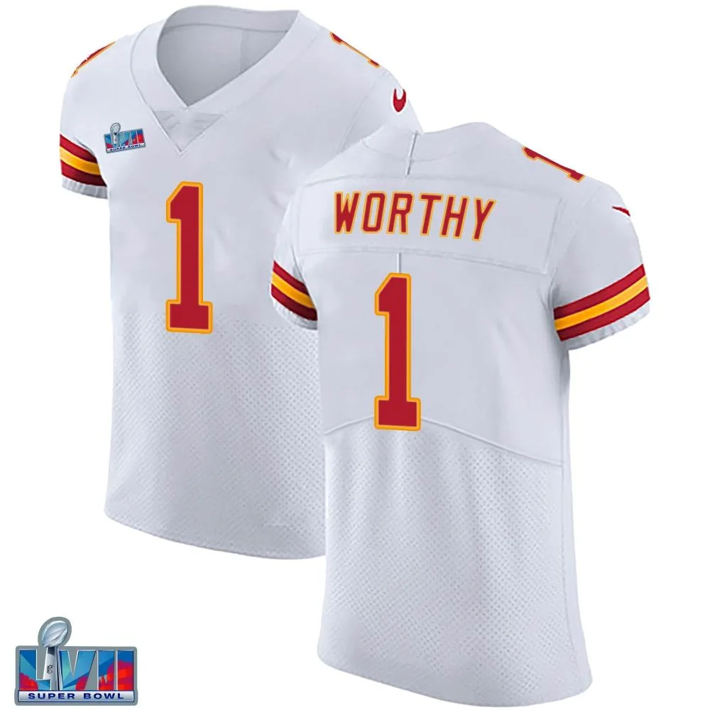 Men's Kansas City Chiefs Xavier Worthy Nike Vapor Untouchable Super Bowl LVII Patch Elite White Jersey Men's Kansas City Chiefs Xavier Worthy Nike Vapor Untouchable Super Bowl LVII Patch Elite White Jersey