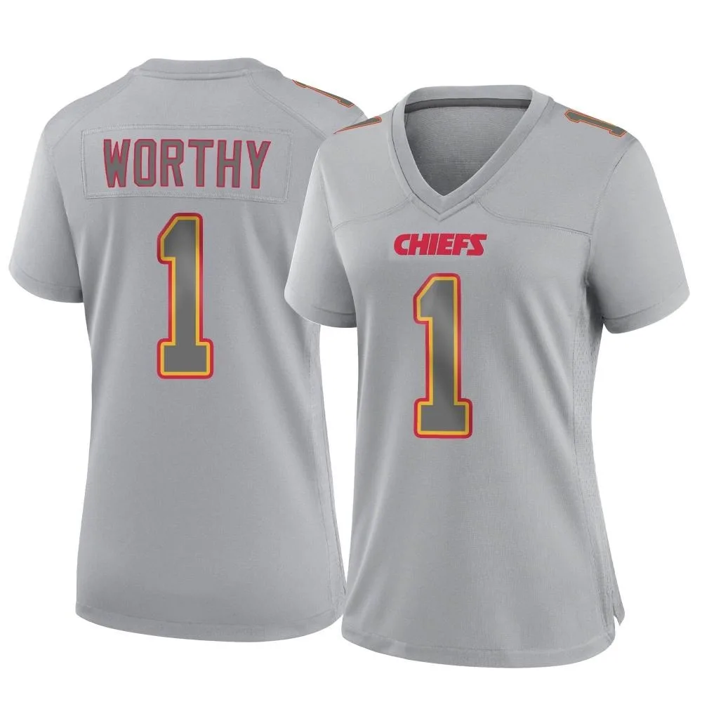 Women's Kansas City Chiefs Xavier Worthy Nike Atmosphere Fashion Game Gray Jersey Women's Kansas City Chiefs Xavier Worthy Nike Atmosphere Fashion Game Gray Jersey