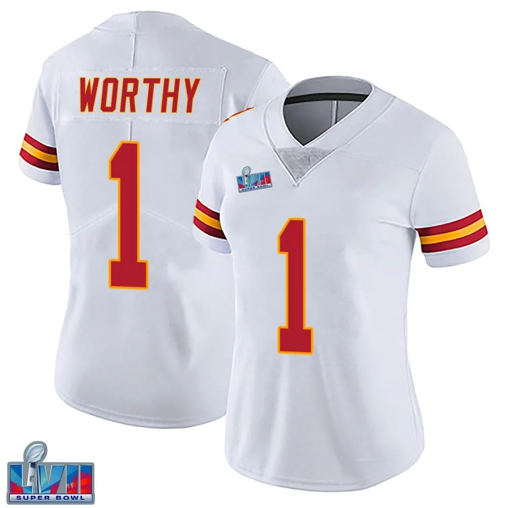 Women's Kansas City Chiefs Xavier Worthy Nike Vapor Untouchable Super Bowl LVII Patch Limited White Jersey Women's Kansas City Chiefs Xavier Worthy Nike Vapor Untouchable Super Bowl LVII Patch Limited White Jersey