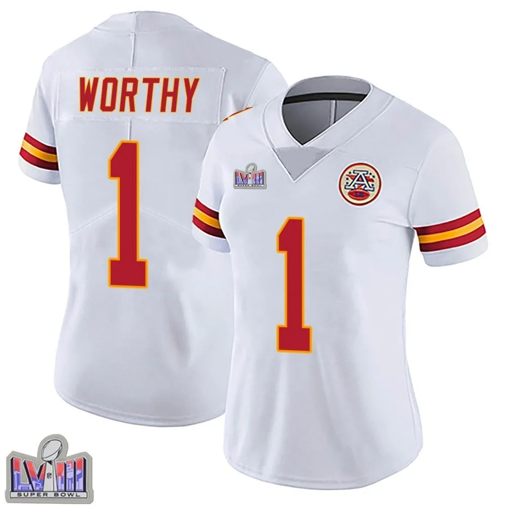 Women's Kansas City Chiefs Xavier Worthy Nike Vapor Untouchable Super Bowl LVIII Patch Limited White Jersey Women's Kansas City Chiefs Xavier Worthy Nike Vapor Untouchable Super Bowl LVIII Patch Limited White Jersey