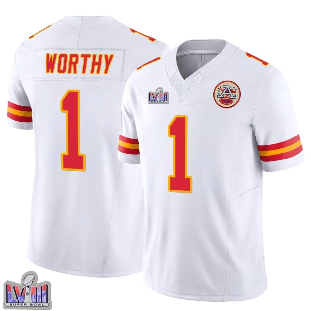 Youth Kansas City Chiefs Xavier Worthy Nike Vapor F.U.S.E. Super Bowl LVIII Patch Limited White Jersey Youth Kansas City Chiefs Xavier Worthy Nike Vapor F.U.S.E. Super Bowl LVIII Patch Limited White Jersey